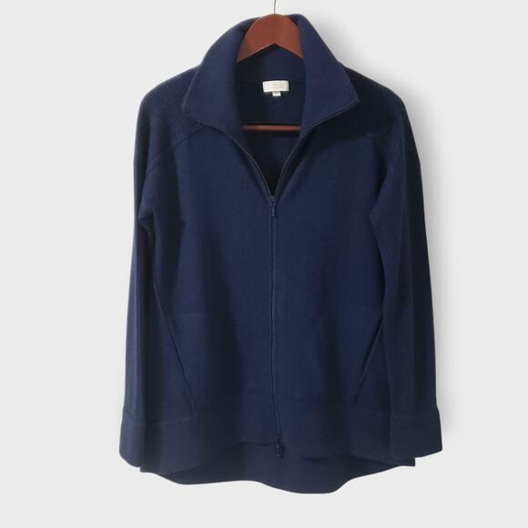 Kinross Cashmere Womens Full Zip Up Collared Sweater Blue Sz Small Casual - Picture 1 of 12